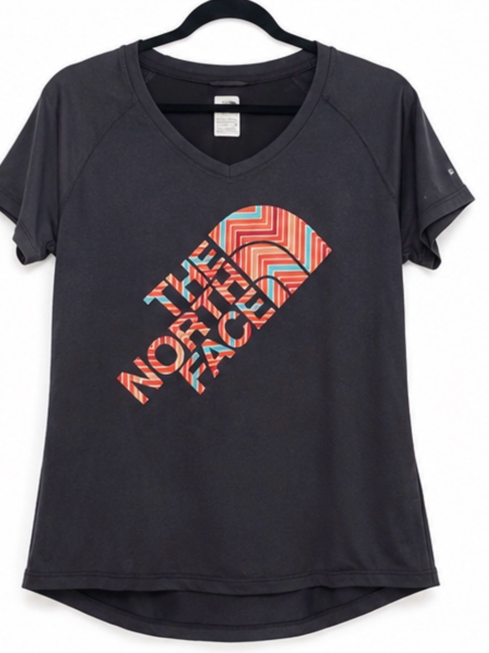 The North Face Women's Charcoal/Graphit Tee with Orange & Teal Graphic